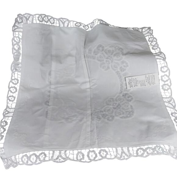 EXQUISITE CROCHET LACE & CUTWORK WHITE COTTON SQUARE EURO PILLOW SHAMS, PAIR-2! - Picture 7 of 9